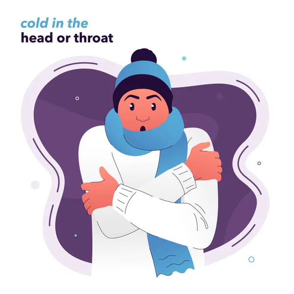 Векторная Иллюстрация Персонажа Завернутого Шарф Человек Дрожит Холода Человека Простуда — стоковый вектор