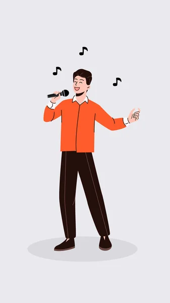 Vector Illustratie Van Een Lachende Jongen Die Zingt Een Man — Stockvector