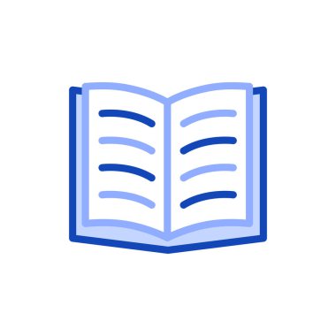 Bir okul kitabının vektör simgesi masada açık bir pozisyonda yatıyor. Simge öğrenme, okuma ve eğitimi temsil ediyor. Eğitim siteleri, kütüphane katalogları ve öğretim materyalleri için kullanılabilir.