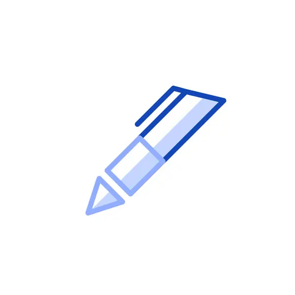 stock vector Vector icon of a pen with the tip pointing downwards and the click mechanism at the top. This icon represents writing, note taking, education.Can be used in back to school promotions, office supplies