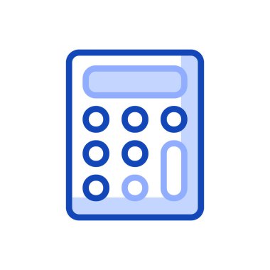 Matematiksel hesaplamalara, okul derslerine ve bütçe planlamasına yardımcı olan bir hesap makinesi tasvir eden vektör ana hatları simgesi.