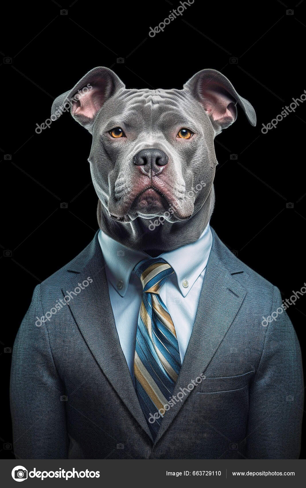 Dog in cheap suit and tie