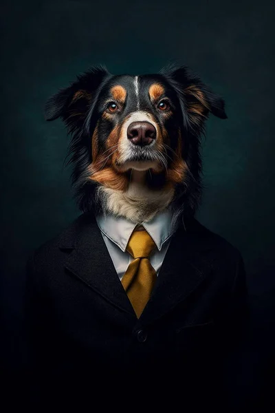 English Shepherd breed dog wearing a suit breed dog wearing a suit and tie