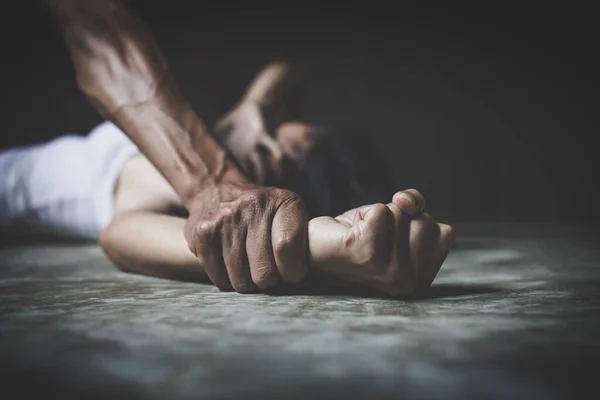 Man Hand Holding Woman Hand Rape Sexual Abuse Problem Social — Stock Photo, Image