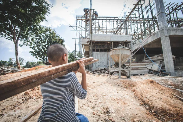 Poor children are forced to work construction, Violence children and trafficking concept,Anti-child labor, Rights Day on December 10.