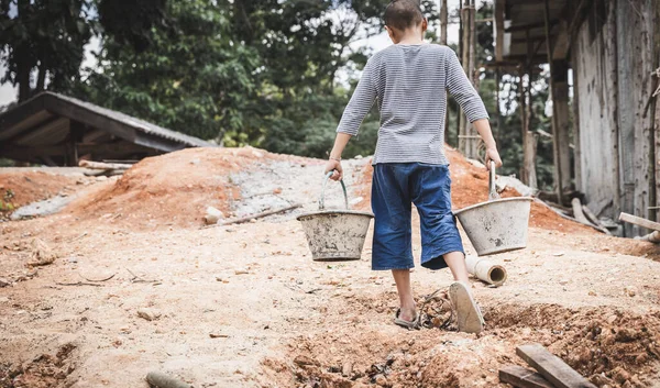 Погані Діти Які Працюють Будівництві Проти Дитячої Праці Діти Повинні — стокове фото