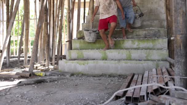 Les Enfants Pauvres Sont Forcés Travailler Construction Violence Enfants Concept — Video