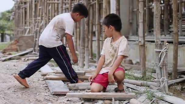 Çocuk Işçi Konsepti Fakir Çocuklar Inşaat Şiddet Kaçakçılık Konsepti Haklar — Stok video