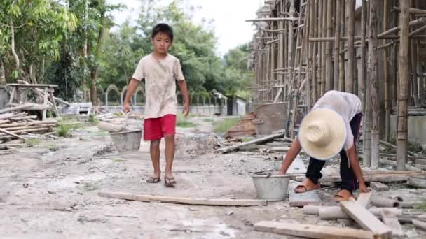 Concept Child Labor Poor Children Forced Work Construction Violence Children — Stock Video