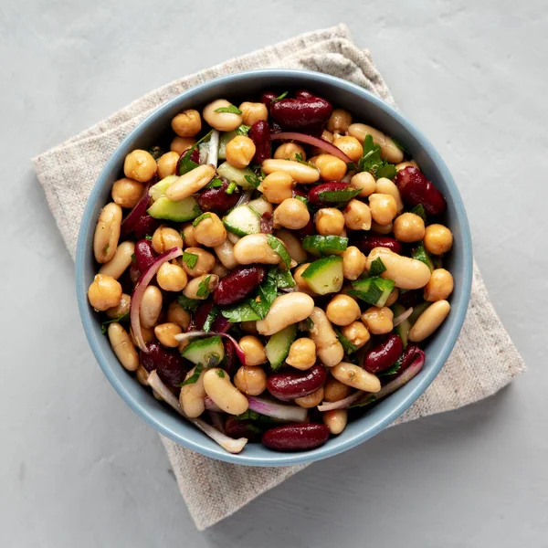 Homemade Three Bean Salad in a Bowl, top view. Flat lay, overhead, from above.