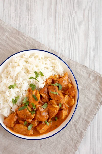 Homemade Easy Indian Butter Chicken Rice Plate Top View Flat — Stock Photo, Image