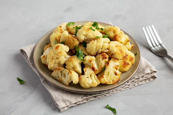 stock image Homemade Roasted White Cauliflower on a Plate, side view.