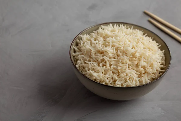 Homemade Cooked Basmati Rice Bowl Side View Copy Space — Stock Photo, Image