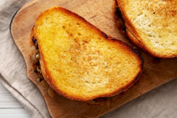 Homemade French Melt Sandwich Caramelized Onion Gruyure Cheese Сільській Дерев — стокове фото