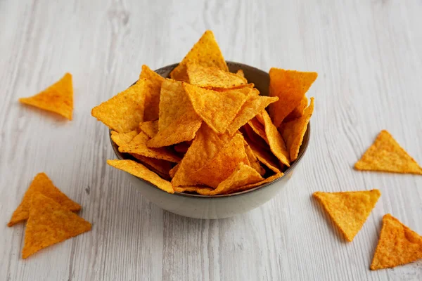 Mexican Chili Tortilla Chips in a Bowl, side view.