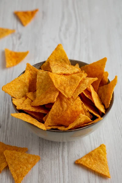Mexická Chilli Tortilla Chips Míse Boční Pohled — Stock fotografie