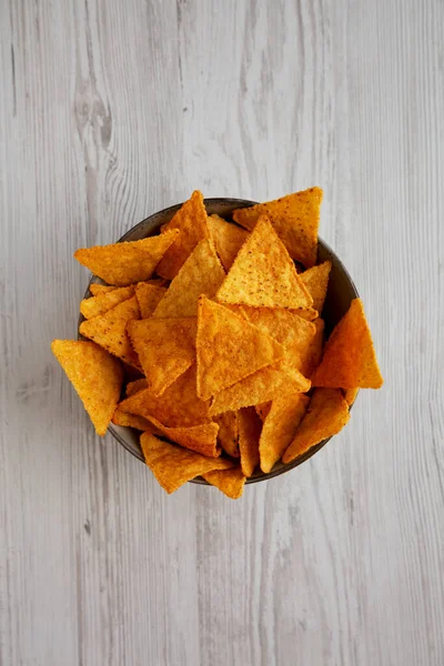 Chips Tortilla Chili Mexicain Dans Bol Vue Dessus Couché Plat — Photo