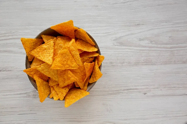 Chips Tortilla Chili Mexicain Dans Bol Vue Dessus Couché Plat — Photo