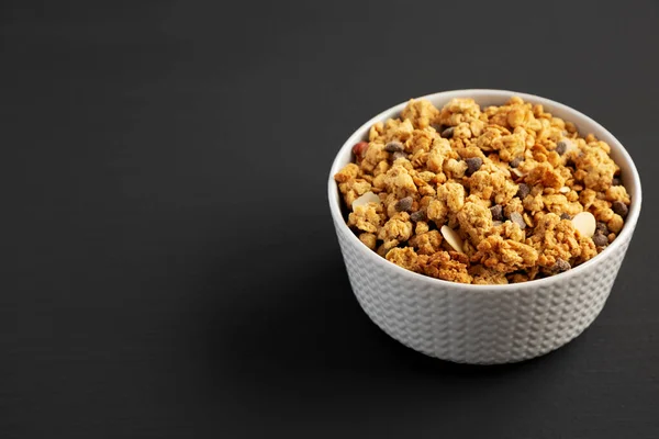Protein Granola Hazelnut Almond Chocolate Bowl Side View Space Text — Stock Photo, Image
