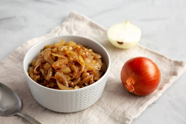 Organic Caramelized Onions Bowl Side View Royalty Free Stock Photos