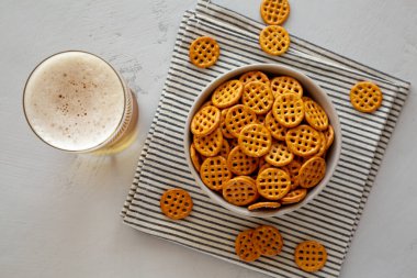 Organik Waffle Pretzels in a Bowl, top view. 