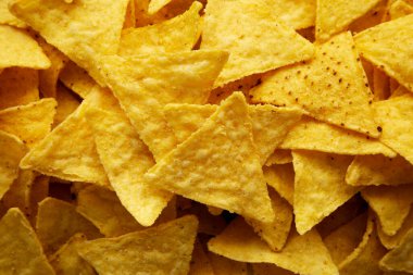 Ev yapımı Tortilla Mısır cipsi, en iyi manzara. Yukarıdan, yukarıdan.. 