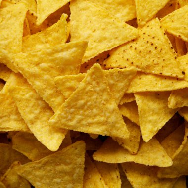 Ev yapımı Tortilla Mısır cipsi, en iyi manzara. Yukarıdan, yukarıdan.. 