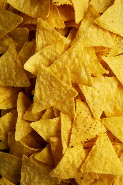 Ev yapımı Tortilla Mısır cipsi, en iyi manzara. Yukarıdan, yukarıdan.. 