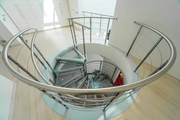 Modern Interior Luxury Private House Spiral Staircase Made Glass Metal — Stock Photo, Image