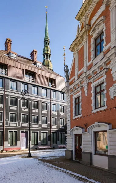 Riga Városháza Tér Feketefejűek Háza Lettország Modern Építészete Turizmus Európában — Stock Fotó
