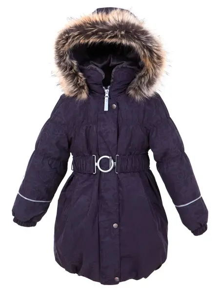 Stylish Winter Jacket Girls White Background Fur Hood — Stock Photo, Image