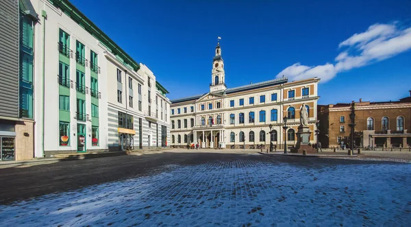 Riga Városháza Tér Óratorony Lettország Modern Építészete Turizmus Európában — Stock Fotó