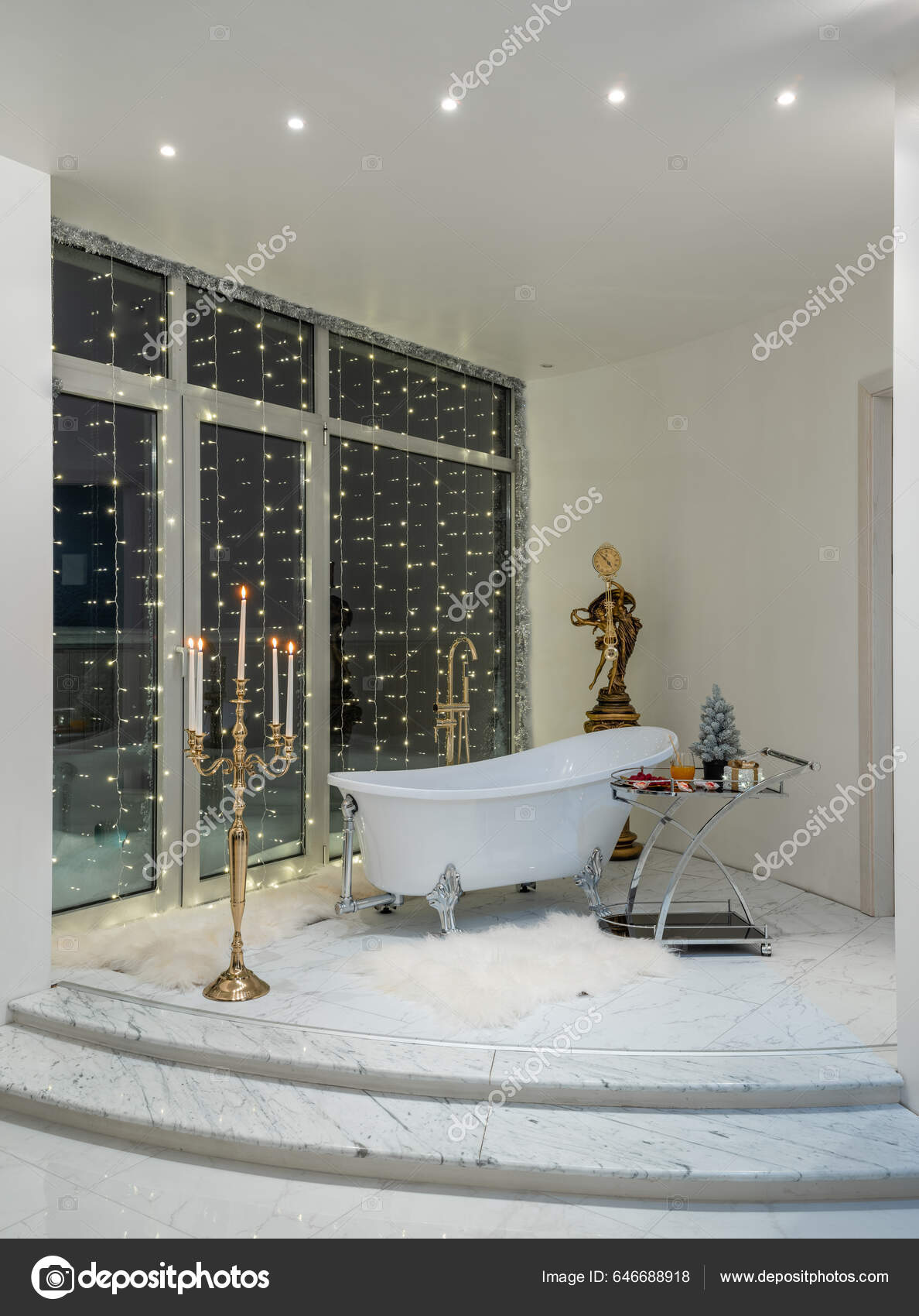 Luxury Bathroom Interior Christmas Decorations Bath Window Stock ...