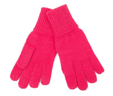 Pembe örülmüş eldivenler beyaz arkaplanda izole edilmiş.