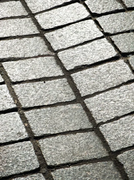 Background Texture Tiled Stone Road Grey Rough Bricks Close — Stock Photo, Image