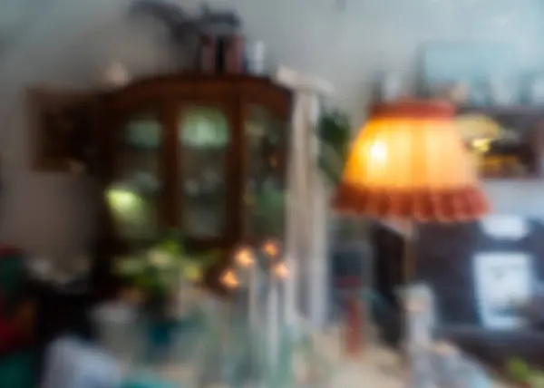 Vintage Interior Blur Retro Wooden Cupboard Floor Lamp Table — Stock Photo, Image