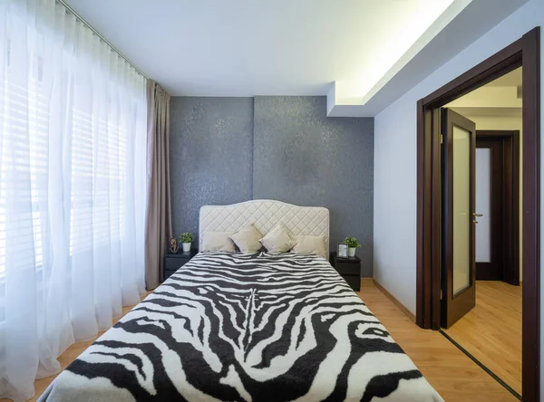 Modern Interieur Van Slaapkamer Luxe Prive Huis Vooraanzicht Van Gezellig — Stockfoto