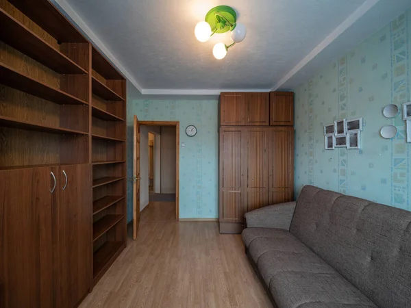 Modern Interior Living Room Apartment Wooden Shelves Cozy Sofa — Stock Photo, Image