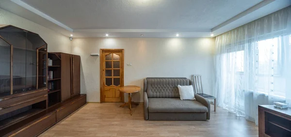 Interior Moderno Sala Estar Apartamento Mobiliário Madeira — Fotografia de Stock