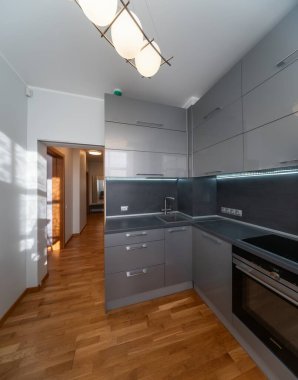 Şık mutfak seti. Çağdaş iç mekan. Ev tasarımı.