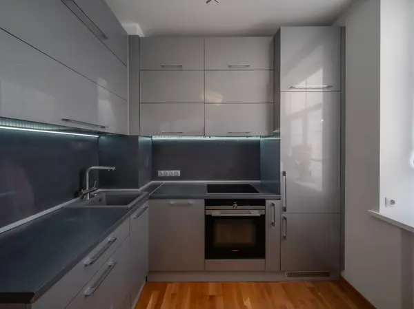 Stylish kitchen set. Contemporary interior. Home design.