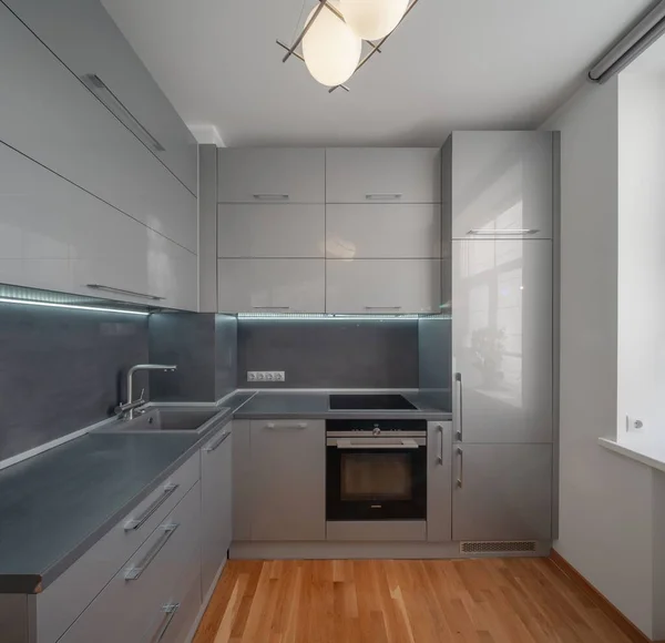 Stylish Kitchen Set Contemporary Interior Home Design Stock Photo