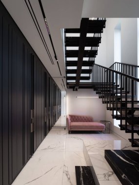 Özel evde siyah mermer merdiven
