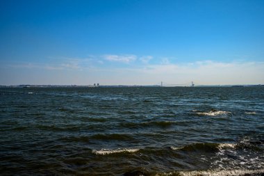 Liberty State Park 'tan New York Limanı, Manhattan ve Özgürlük Anıtı, Jersey City, NJ, ABD