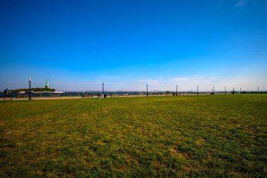 Liberty State Park 'tan New York Limanı, Manhattan ve Özgürlük Anıtı, Jersey City, NJ, ABD