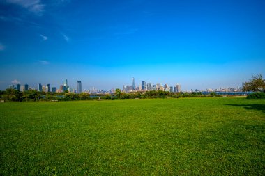 Liberty State Park 'tan New York Limanı, Manhattan ve Özgürlük Anıtı, Jersey City, NJ, ABD