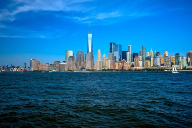 Liberty State Park 'tan New York Limanı, Manhattan ve Özgürlük Anıtı, Jersey City, NJ, ABD