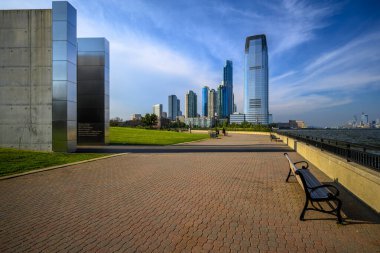 Liberty State Park 'tan New York Limanı, Manhattan ve Özgürlük Anıtı, Jersey City, NJ, ABD
