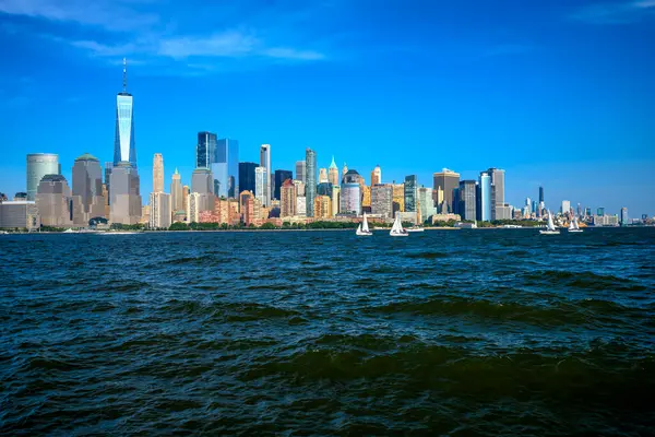 View New York Harbor Manhattan Statue Liberty State Park Jersey Стоковое Изображение