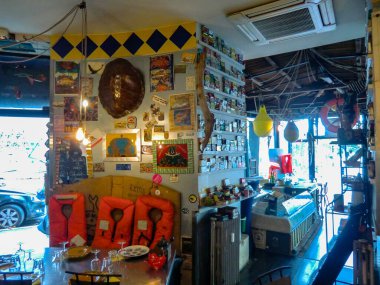 Picturesque and colorful cafe and restaurant into the Panier district of Marseille, France, Bouches du Rhone,  Europe